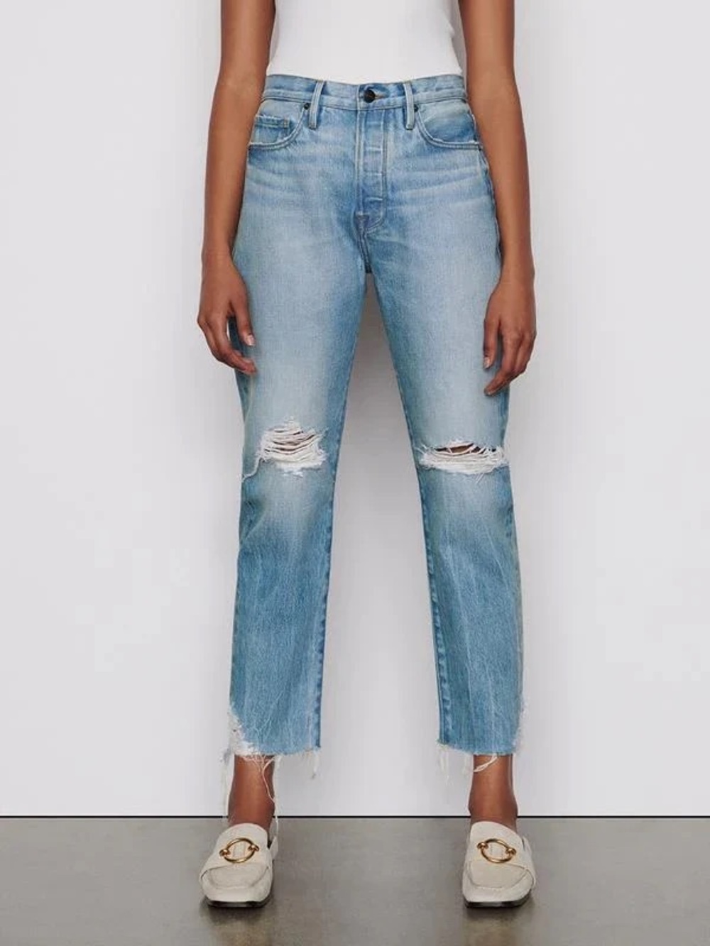FRAME Le Original Straight Leg Jean Limelight Chew Size 24 Raw Hem